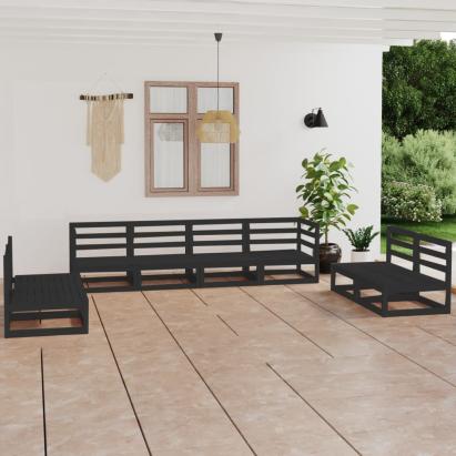 Set mobilier de grădină, 8 piese, negru, lemn masiv de pin GartenMobel Dekor