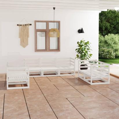 Set mobilier de grădină, 7 piese, alb, lemn masiv de pin  GartenMobel Dekor