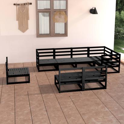Set mobilier de grădină, 8 piese, negru, lemn masiv de pin GartenMobel Dekor