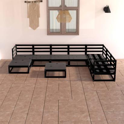 Set mobilier de grădină, 8 piese, negru, lemn masiv de pin GartenMobel Dekor