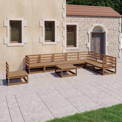 Set mobilier de grădină, 9 piese, maro miere, lemn masiv de pin GartenMobel Dekor