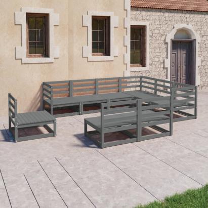 Set mobilier de grădină, 9 piese, gri, lemn masiv de pin GartenMobel Dekor