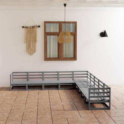 Set mobilier de grădină, 9 piese, gri, lemn masiv de pin GartenMobel Dekor