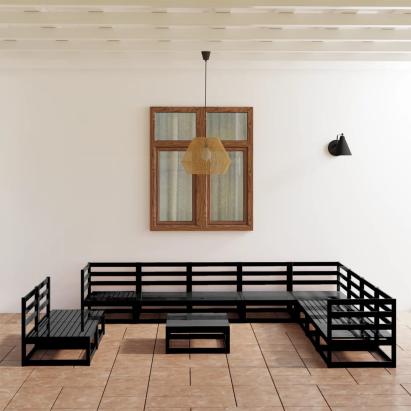 Set mobilier de grădină, 11 piese, negru, lemn masiv de pin GartenMobel Dekor