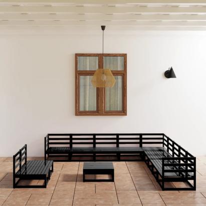 Set mobilier de grădină, 12 piese, negru, lemn masiv de pin GartenMobel Dekor