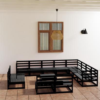 Set mobilier de grădină, 13 piese, negru, lemn masiv de pin GartenMobel Dekor