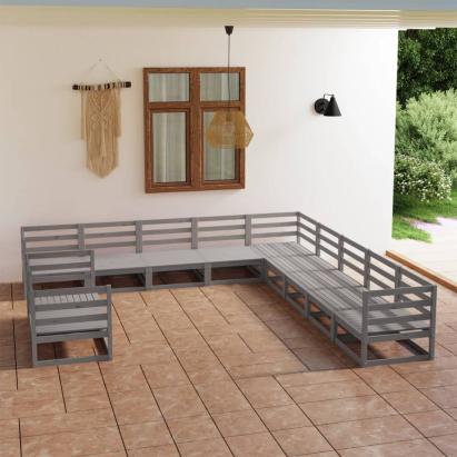 Set mobilier de grădină, 11 piese, gri, lemn masiv de pin GartenMobel Dekor