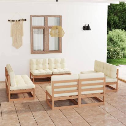 Set mobilier de grădină cu perne, 8 piese, lemn masiv de pin GartenMobel Dekor