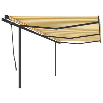 Copertină retractabilă manual cu stâlpi, galben & alb, 6x3,5 m GartenMobel Dekor