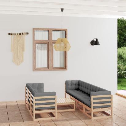 Set mobilier de grădină cu perne, 8 piese, lemn masiv de pin GartenMobel Dekor