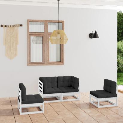 Set mobilier de grădină cu perne, 4 piese, lemn masiv de pin GartenMobel Dekor