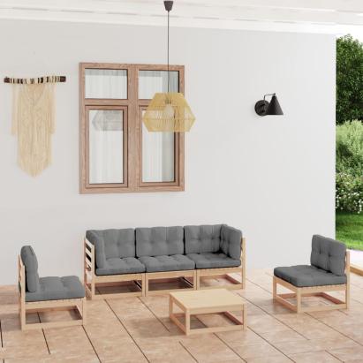 Set mobilier de grădină cu perne, 6 piese, lemn masiv de pin GartenMobel Dekor