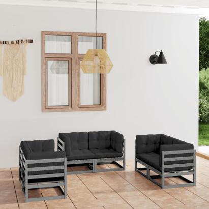 Set mobilier de grădină cu perne, 6 piese, lemn masiv de pin GartenMobel Dekor