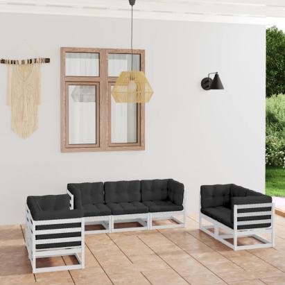 Set mobilier de grădină cu perne, 7 piese, lemn masiv de pin GartenMobel Dekor