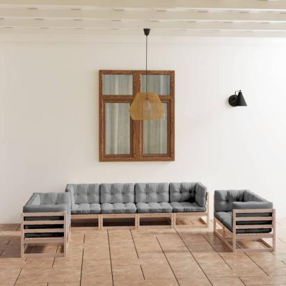 Set mobilier de grădină cu perne, 8 piese, lemn masiv de pin GartenMobel Dekor