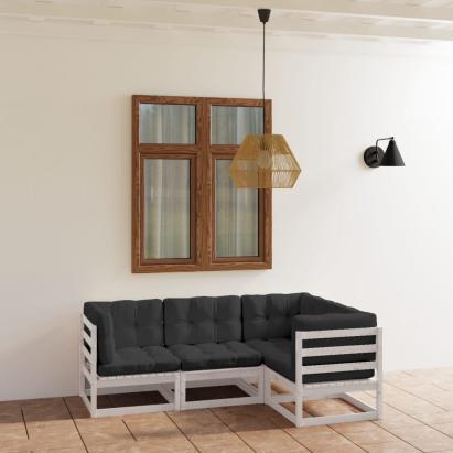 Set mobilier de grădină cu perne, 4 piese, lemn masiv de pin GartenMobel Dekor