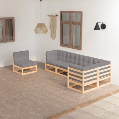 Set mobilier de grădină cu perne, 6 piese, lemn masiv de pin GartenMobel Dekor