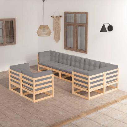 Set mobilier de grădină cu perne, 8 piese, lemn masiv de pin GartenMobel Dekor