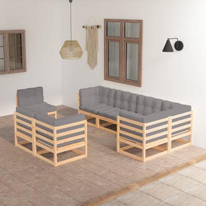 Set mobilier de grădină cu perne, 8 piese, lemn masiv de pin GartenMobel Dekor