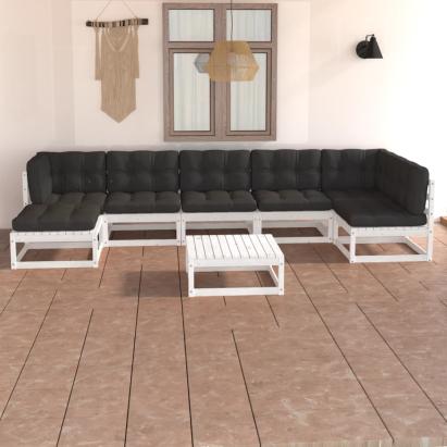 Set mobilier de grădină cu perne, 8 piese, lemn masiv de pin GartenMobel Dekor