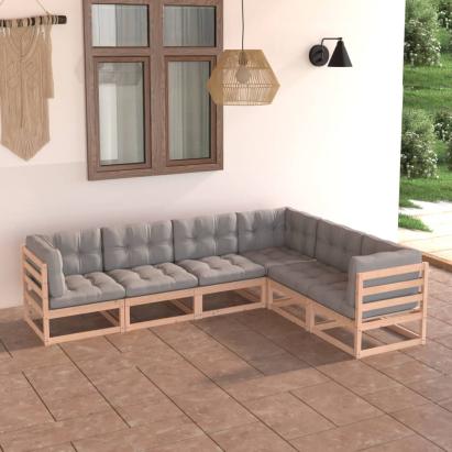 Set mobilier de grădină cu perne, 6 piese, lemn masiv de pin GartenMobel Dekor