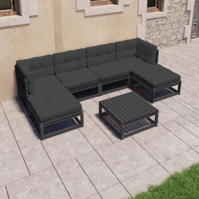 Set mobilier grădină cu perne, 7 piese, negru, lemn masiv pin GartenMobel Dekor