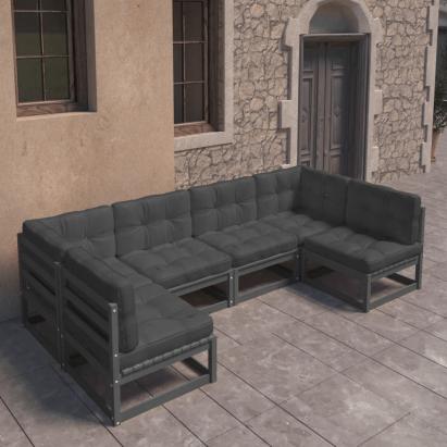 Set mobilier grădină cu perne, 6 piese, negru, lemn masiv pin GartenMobel Dekor