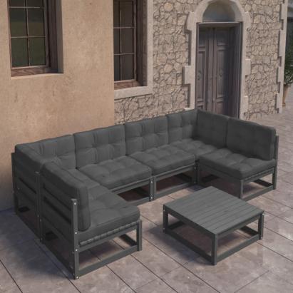 Set mobilier grădină cu perne, 7 piese, negru, lemn masiv pin GartenMobel Dekor