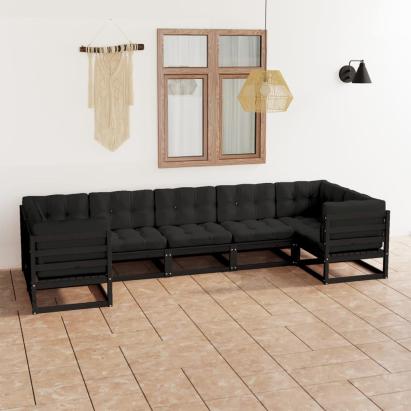 Set mobilier grădină cu perne, 7 piese, negru, lemn masiv pin GartenMobel Dekor