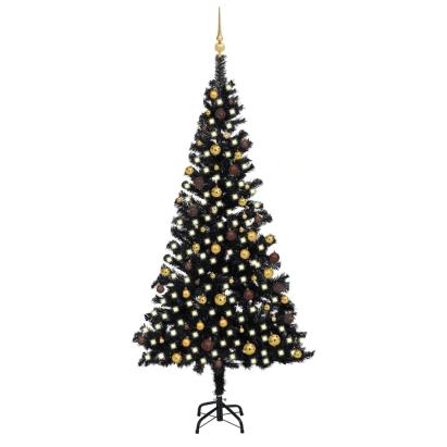 Brad Crăciun pre-iluminat cu set globuri, negru, 240 cm, PVC GartenMobel Dekor