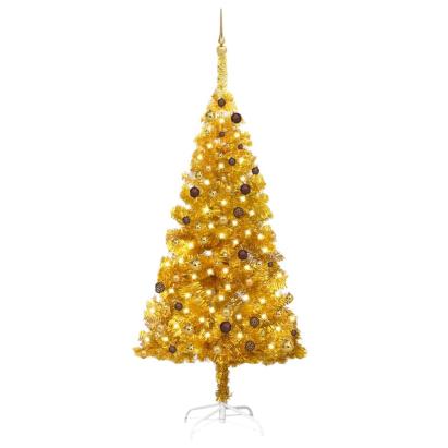 Brad Crăciun pre-iluminat cu set globuri, auriu, 210 cm, PET GartenMobel Dekor