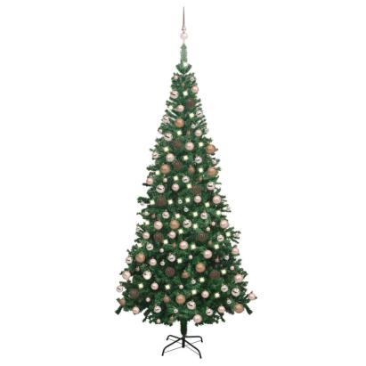 Brad de Crăciun pre-iluminat cu set globuri, verde, 240 cm, L GartenMobel Dekor