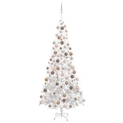 Brad de Crăciun pre-iluminat cu set globuri, alb, 240 cm, L GartenMobel Dekor
