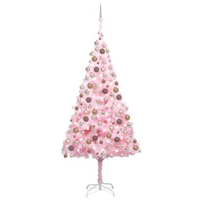 Brad Crăciun pre-iluminat cu set globuri, roz, 240 cm, PVC GartenMobel Dekor