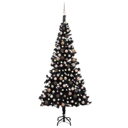 Brad Crăciun pre-iluminat cu set globuri, negru, 240 cm, PVC GartenMobel Dekor