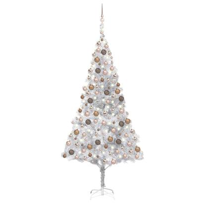 Brad Crăciun pre-iluminat cu set globuri, argintiu, 210 cm, PET GartenMobel Dekor