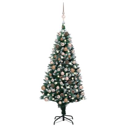 Brad Crăciun artificial pre-iluminat globuri/conuri pin, 180 cm GartenMobel Dekor