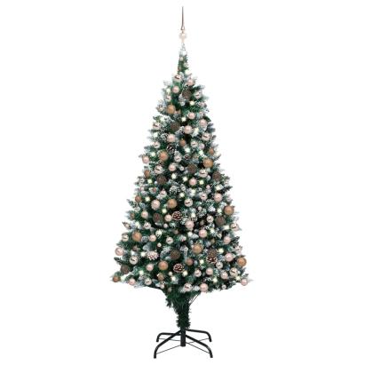 Brad Crăciun artificial pre-iluminat globuri/conuri pin, 210 cm GartenMobel Dekor