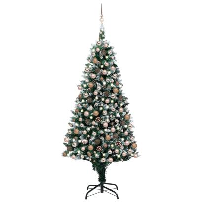 Brad Crăciun artificial pre-iluminat globuri/conuri pin, 240 cm GartenMobel Dekor