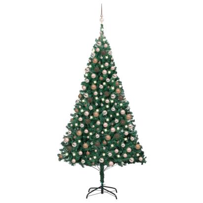 Brad de Crăciun pre-iluminat cu set globuri, verde, 210 cm, PVC GartenMobel Dekor