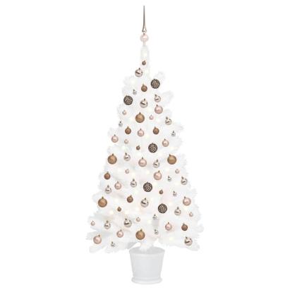 Brad Crăciun pre-iluminat artificial, set globuri, alb, 90 cm GartenMobel Dekor
