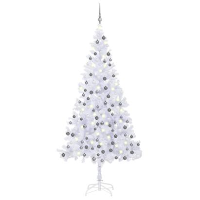 Brad de Crăciun pre-iluminat cu set globuri, alb, 240 cm, L GartenMobel Dekor