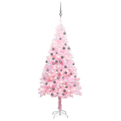 Brad Crăciun pre-iluminat cu set globuri, roz, 150 cm, PVC GartenMobel Dekor