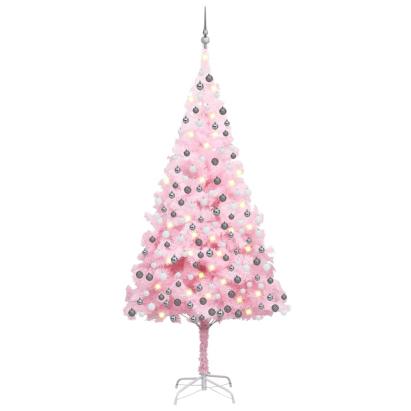 Brad Crăciun pre-iluminat cu set globuri, roz, 240 cm, PVC GartenMobel Dekor