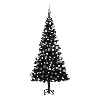Brad Crăciun pre-iluminat cu set globuri, negru, 150 cm, PVC GartenMobel Dekor