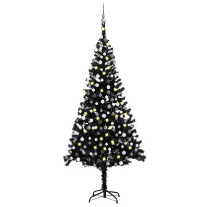 Brad Crăciun pre-iluminat cu set globuri, negru, 240 cm, PVC GartenMobel Dekor