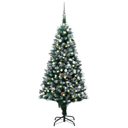 Brad Crăciun artificial pre-iluminat globuri/conuri pin, 180 cm GartenMobel Dekor