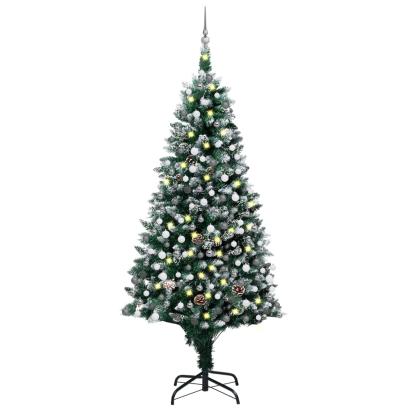Brad Crăciun artificial pre-iluminat globuri/conuri pin, 210 cm GartenMobel Dekor