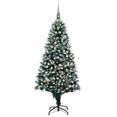 Brad Crăciun artificial pre-iluminat globuri/conuri pin, 240 cm GartenMobel Dekor