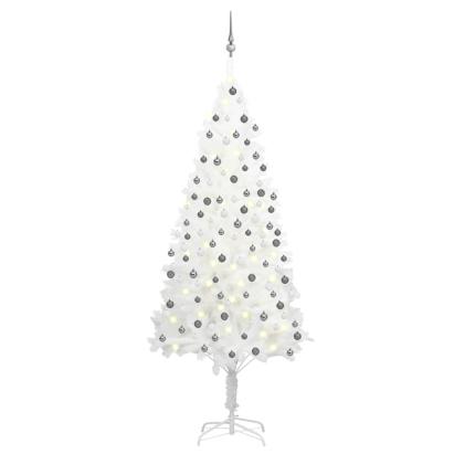 Brad de Crăciun pre-iluminat artificial, set globuri alb 210 cm GartenMobel Dekor